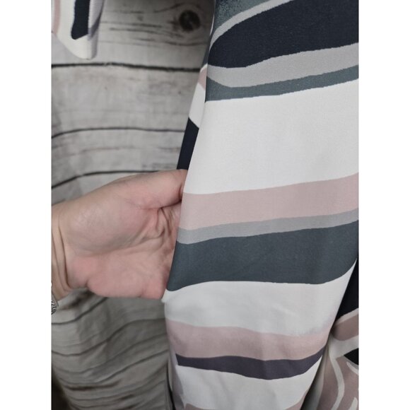 Natori Mod Print Midi Dress 16 Gray Blush Pleated Womens V-neck Stretch - Picture 4 of 7